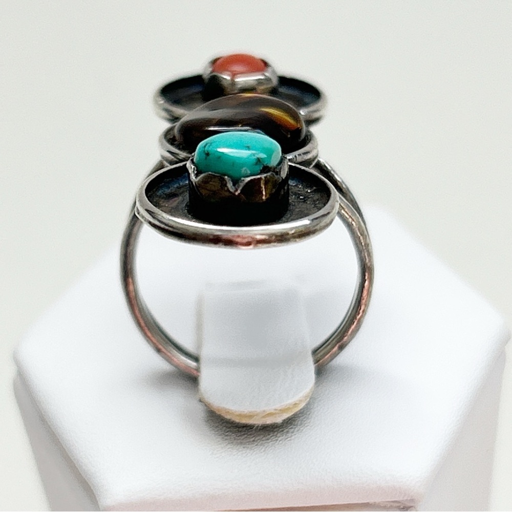 Stunning Vintage Southwestern Turquoise Fire Agate Coral Sterling Silver Ring - Picture 6 of 11